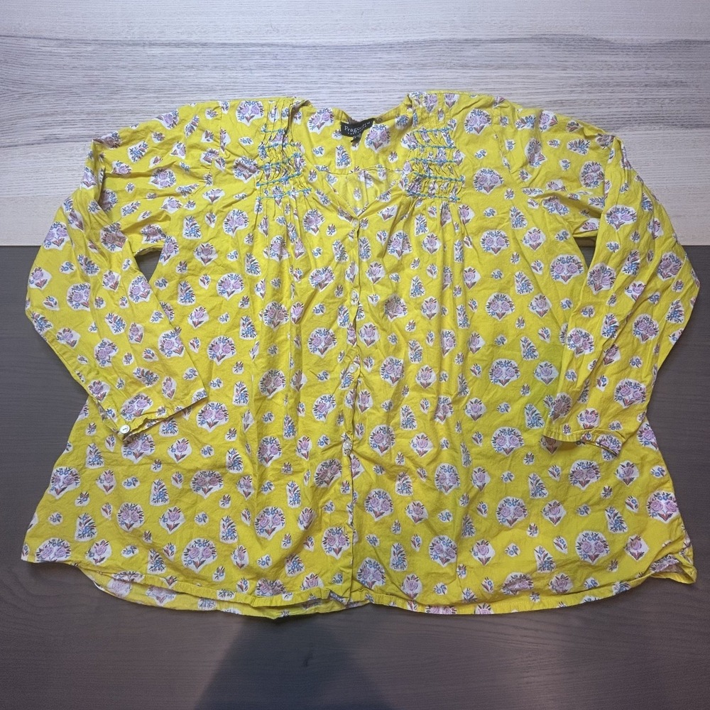 Fragonard Parfumeur Blouse Women T 2 Floral Yellow Button